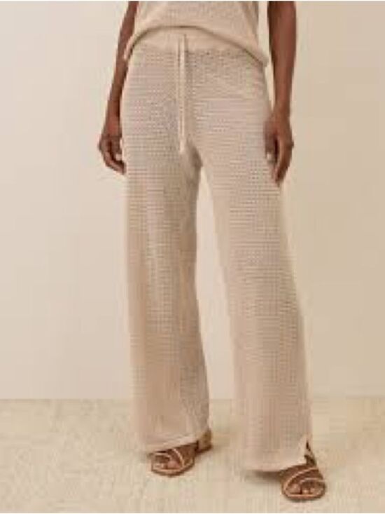 Pact Pants - PACT Relaxed  Beachy Wide-Leg Knit Pants in Beige L